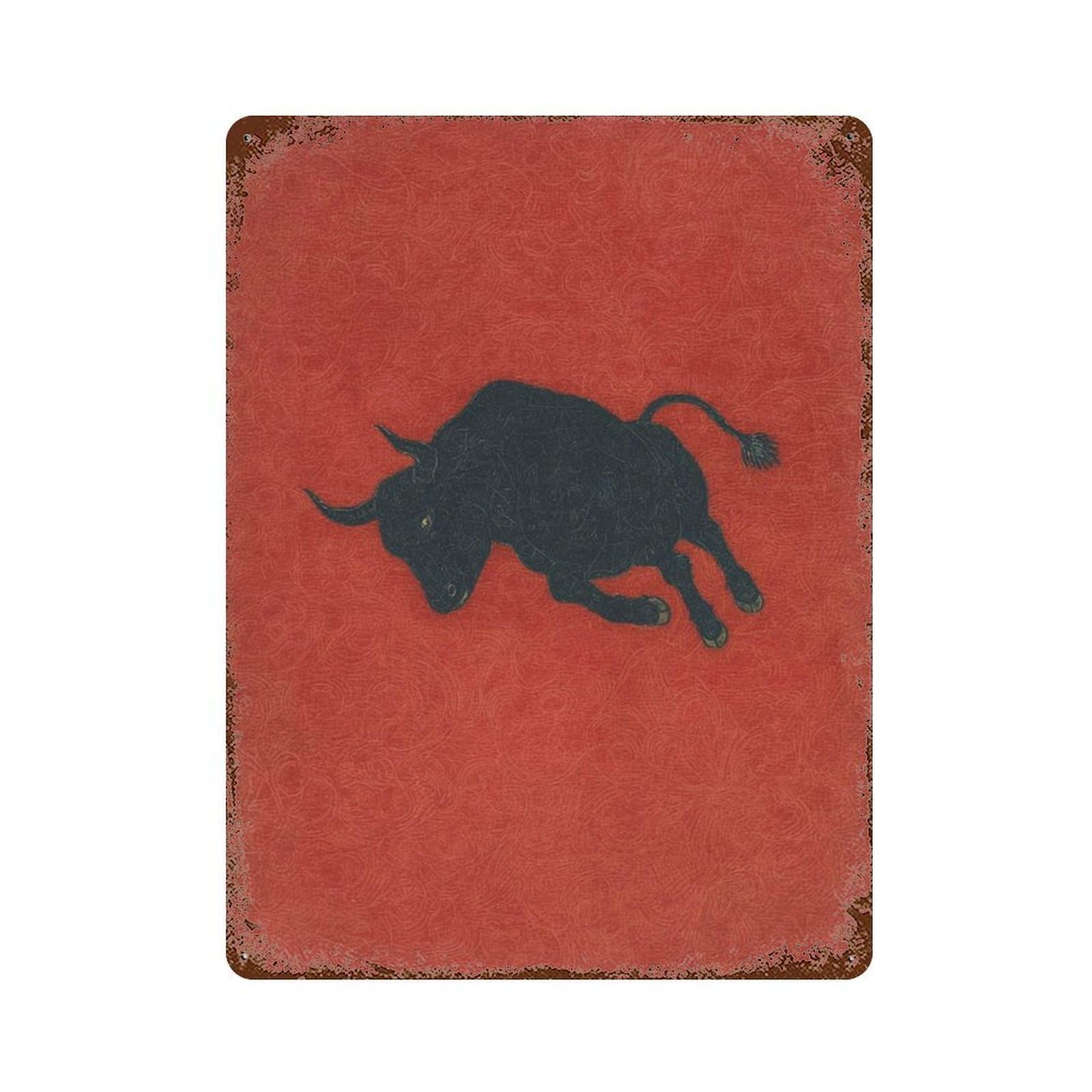 xiaoxiaoshen Black Bull Minimalist on Red Background Spanish Matador Style Bold Animal Statem Wall Decor Art Metal Tin Poster Modern Home Decor Art Home Bar Shop Decorations Vintage Sign 40x30cm