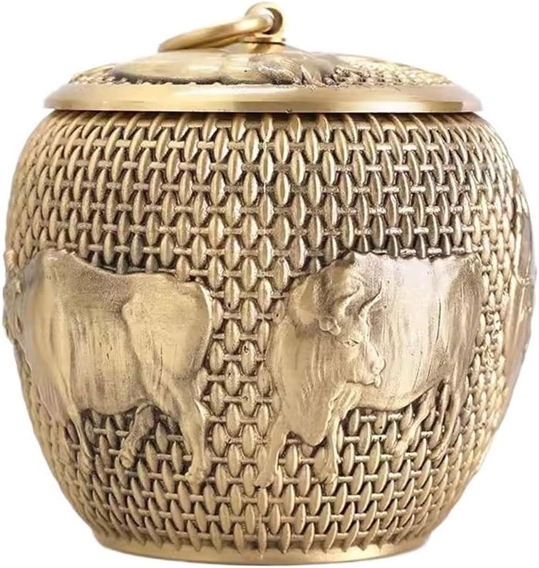 Tea Tin High-grade Copper Tea Canister Sealing Storage Box Multifunctional Kitchen Jar Interior Decoration Container(Medium)