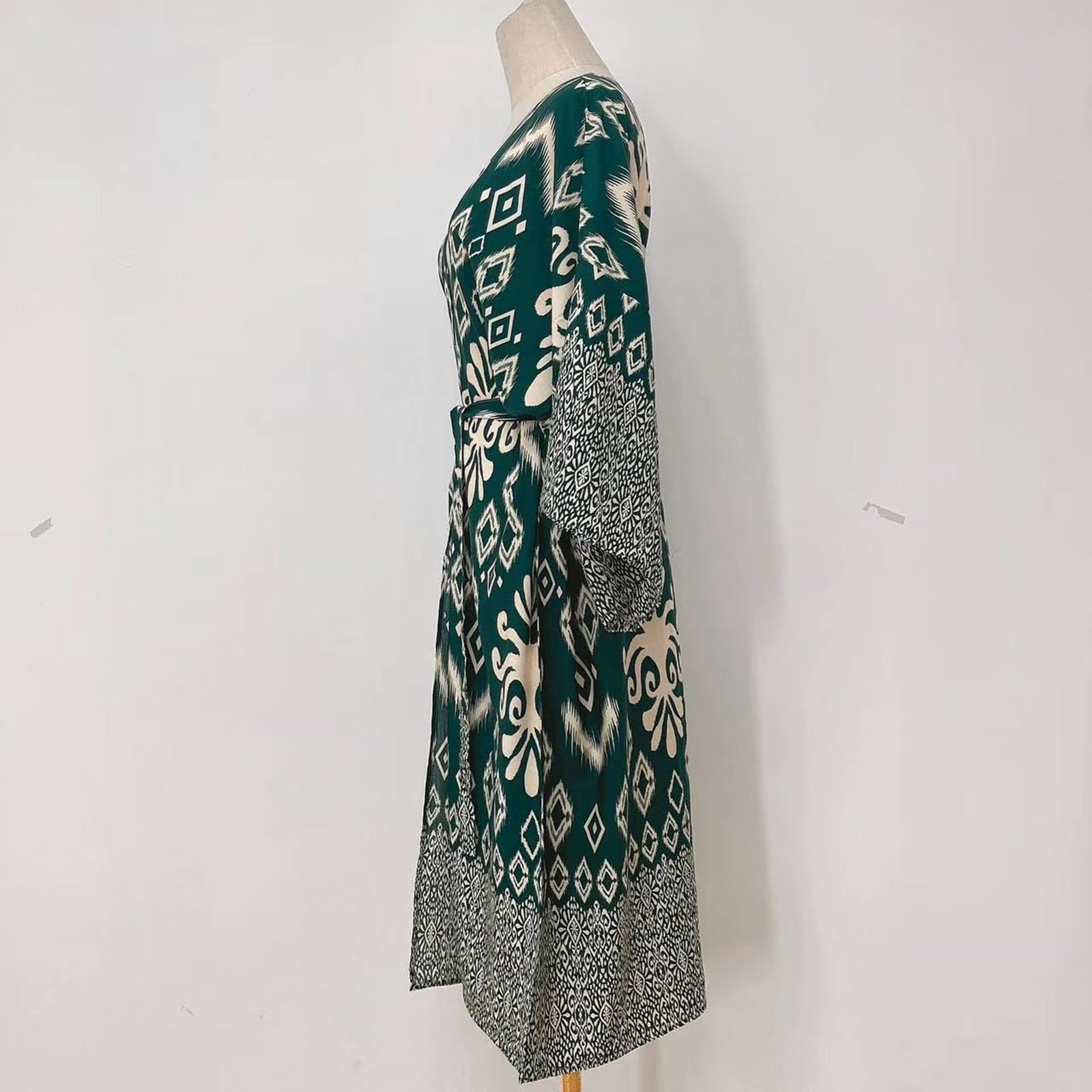 Traje de baño tipo kimono de manga larga para mujer, estampado geométrico, frente abierto, holgado, chal, vestido de playa con cinturón