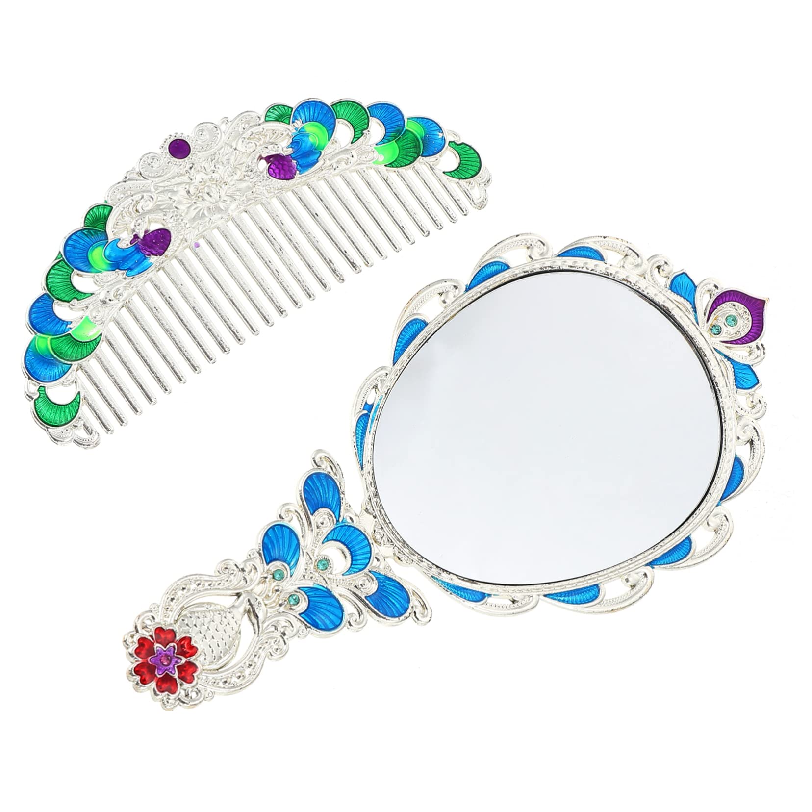 Miroir de maquillage rétro et peigne en alliage argenté pour retouches nomades