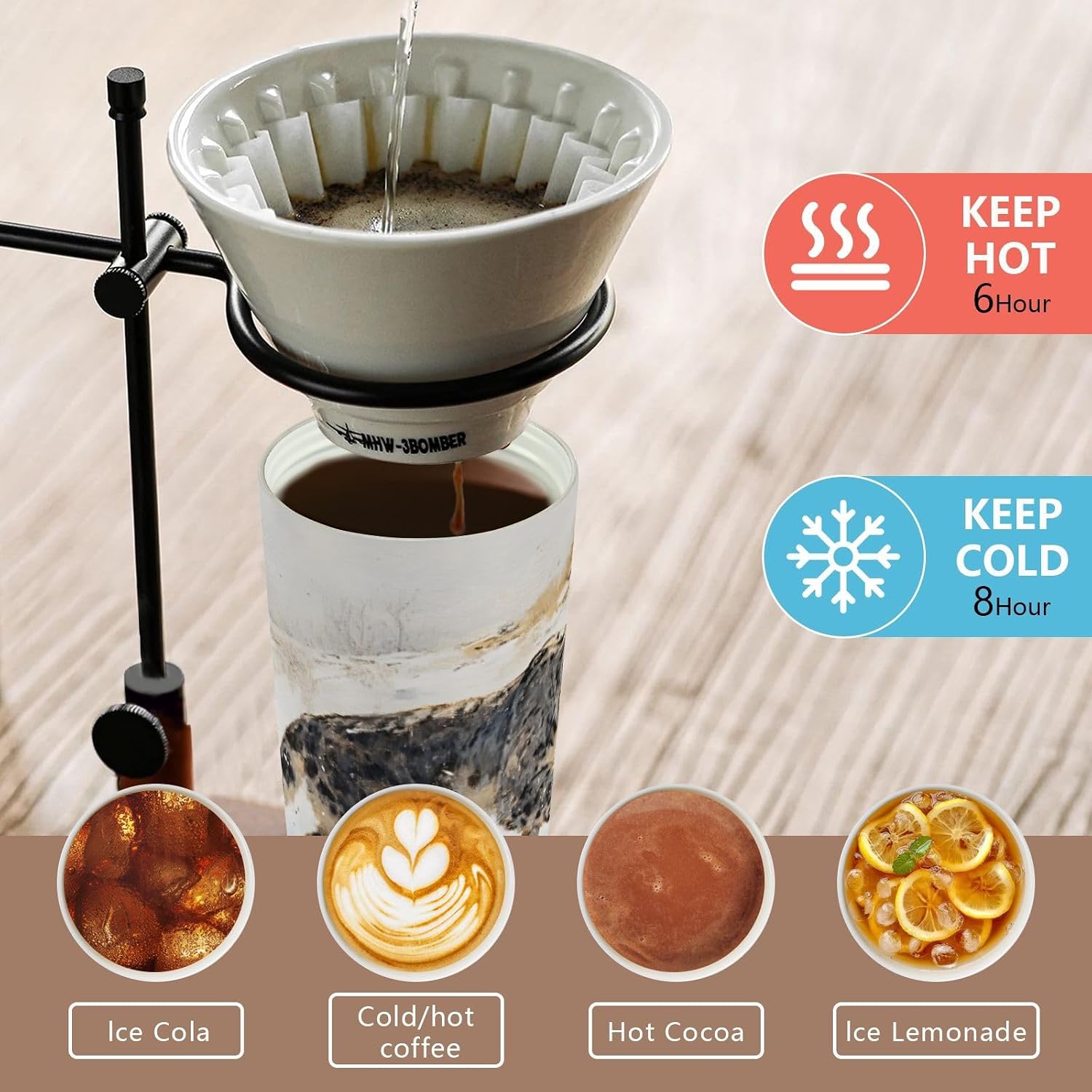 Snow Leopard Winter Insulated Coffee Mug with Straw & Flip Lid, 16.9oz Iced Tumbler Cup, Double Wall Vacuum Leak-Proof Mug for Travel Office
