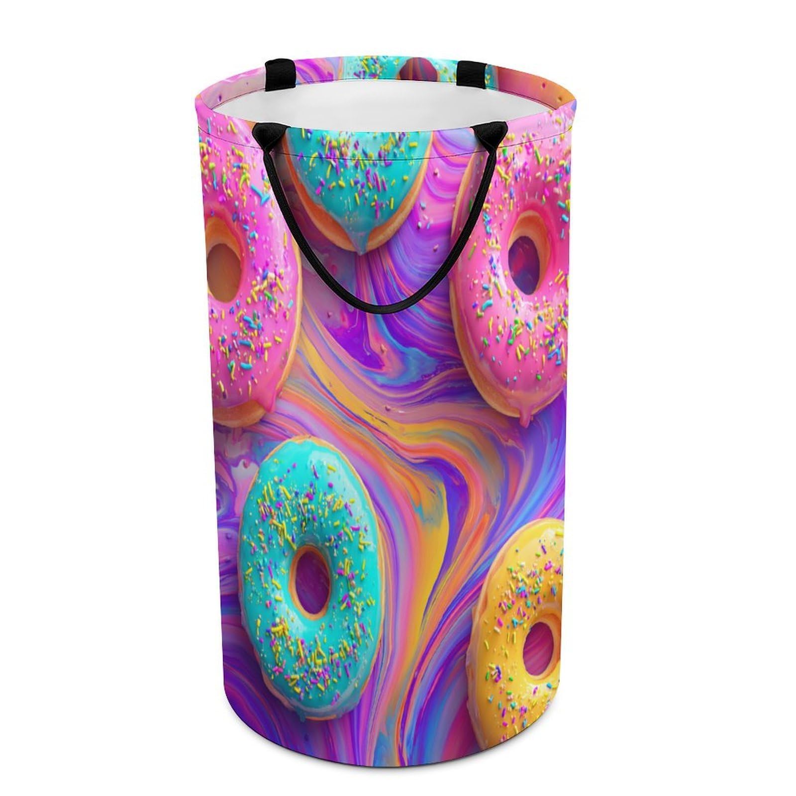 LUYYSKY Classic Fantasy Colorful Donut Collapsible Dirty Clothes Basket, Retro Oil Painting Sweets Food Theme Donuts Pattern Portable Clothes Storage Basket