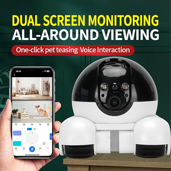 XUMIUZIY Robot Camera for Home Security, 4G Indoor Baby Pet Camera with Phone App, Motion Detection & 2-Way Talk, 1080P Full HD, Dual Lens Moving Robot for Dog and Cat (64G 400W)