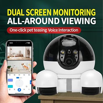 XUMIUZIY Robot Camera for Home Security, 4G Indoor Baby Pet Camera with Phone App, Motion Detection & 2-Way Talk, 1080P Full HD, Dual Lens Moving Robot for Dog and Cat (64G 400W)