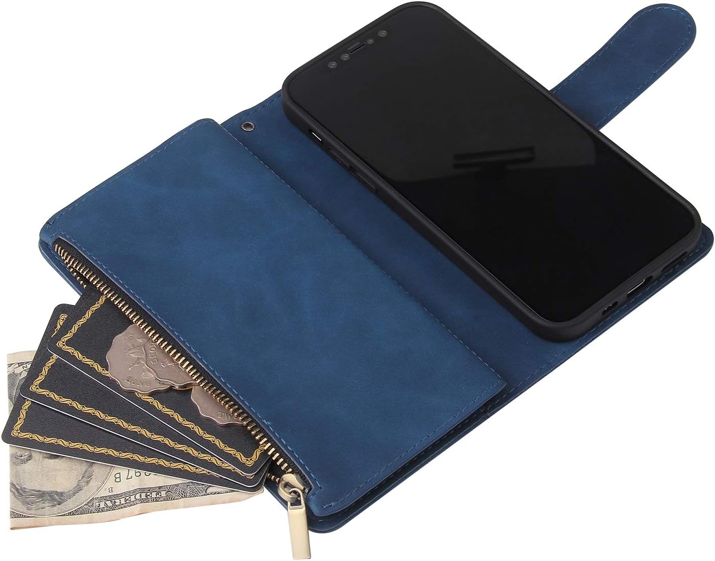 Asuwish Compatible with iPhone 12 Pro iPhone12 6.1 Wallet Case Tempered Glass Screen Protector and Flip Cover Card Holder Stand Cell Phone Cases for iPhone12pro 5G i 12s iPhone12 12pro Women Men Blue - Image 5