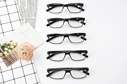 Miniatura 6 de Eyekepper Paquete de 5 lentes de lectura para hombre, bisagras de resorte, montura negra, marco negro +1.50