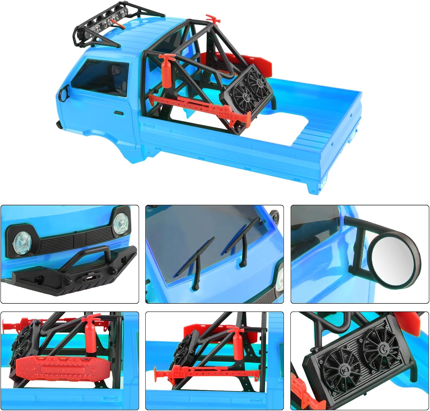KT24 1/24 Kei Truck Hard Body Shell Kit with LED Lights for Axial SCX24, C10, Bronco, Wrangler, Base Camp, 4Runner (133mm Wheelbase) - Blue