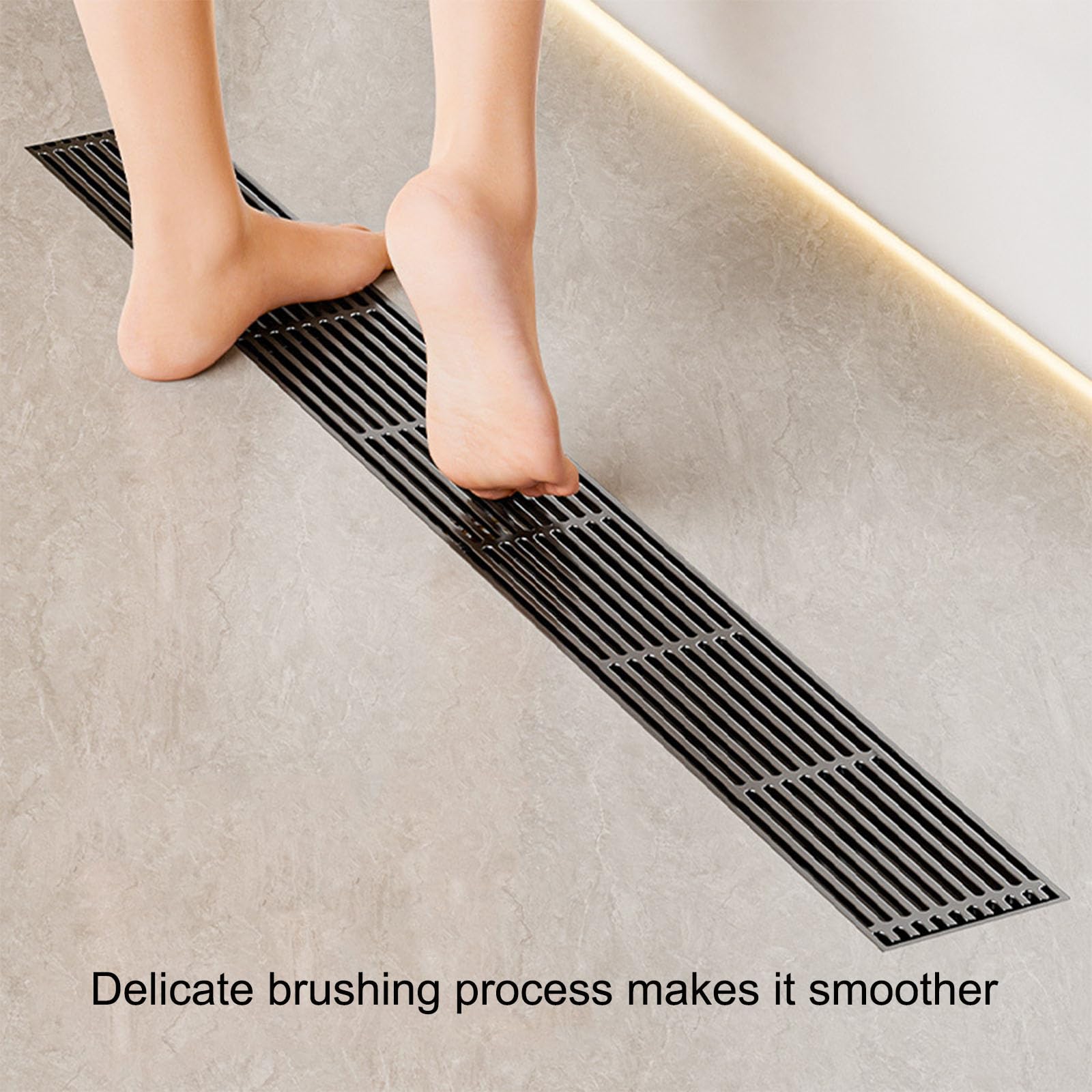 Desague Ducha Lineal con Cubierta De Rejilla con Patrón De Tiras Extraíbles, Sumidero Ducha De Acero Inoxidable Sus 304 Cepillado para Remodelación De Baño, Filtro De Cabello Incluido