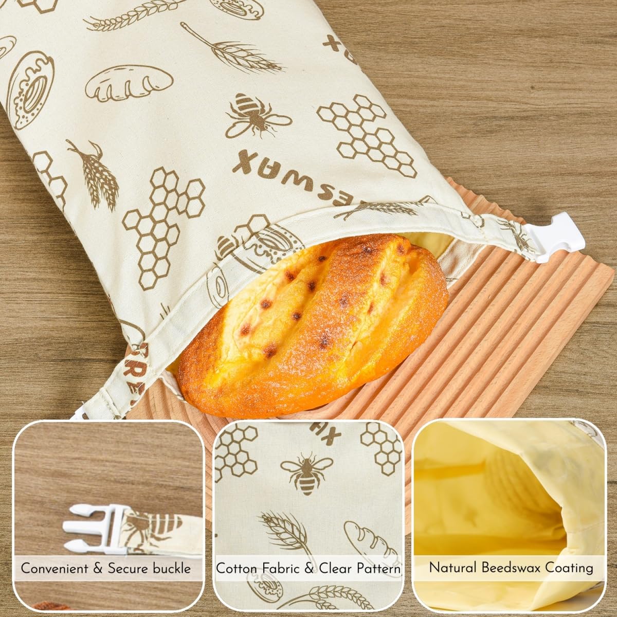 IcosaMro Sacchetti per pane in cera d'api per la conservazione del pane fatto in casa, confezione da 2, 43,2 x 30,5 cm