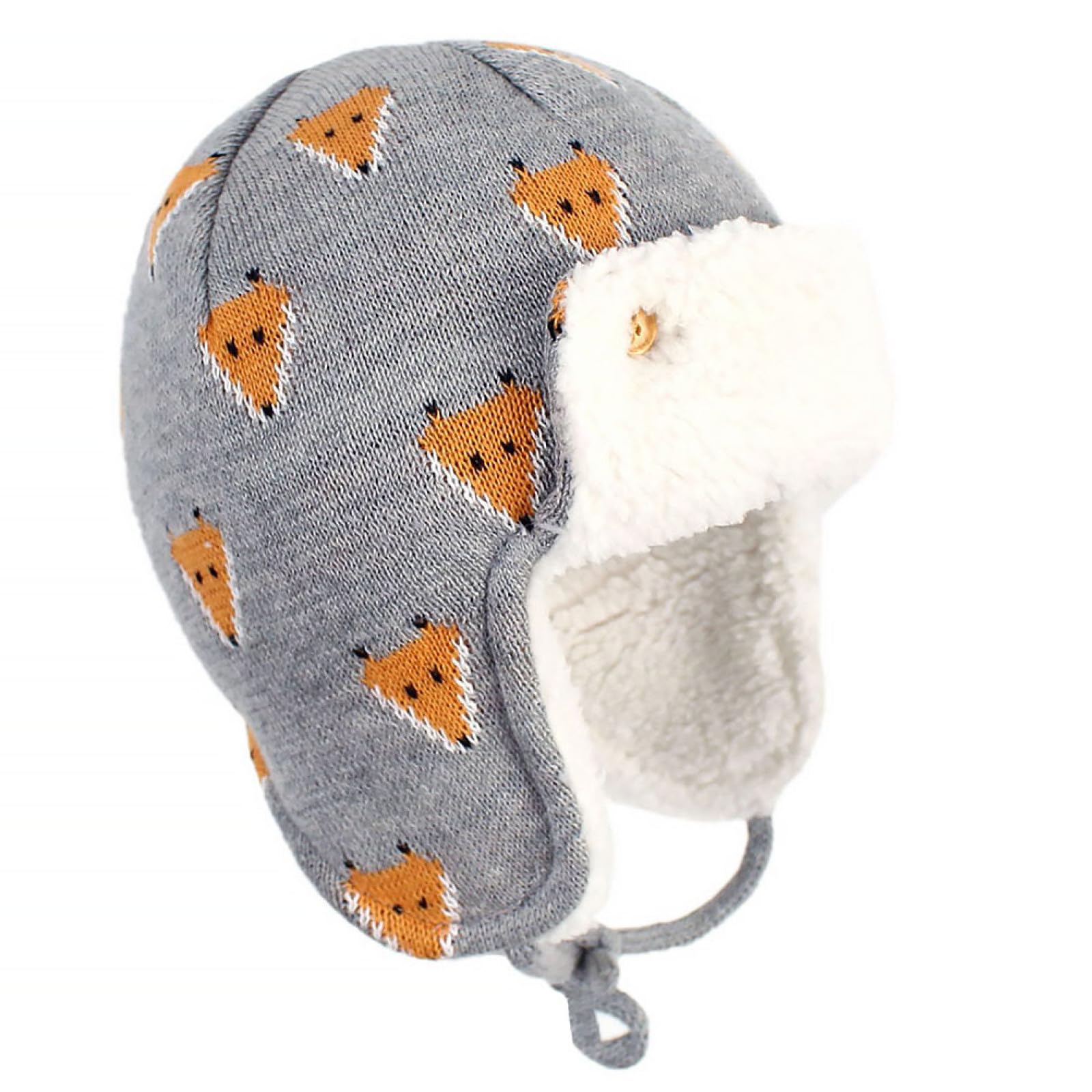 BESTYASH Gorro De Esquiar Sombreros De Niño Gorro Caliente Sombreros De Chicas Cálido con Motivo De Gorra De Invierno para Niños Sombrero De Trampero para Niños Algodón Grey