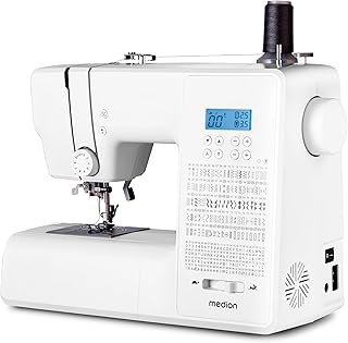 MEDION Digitale Nähmaschine SD36 (36 Watt, einstellbare Stichlänge und Stichbreite, 270 Stichmuster, LED Nählicht, automatischer Einfädler, Fußpedal, Rückwärtstaste, Fadenschneider, MD11881) weiß