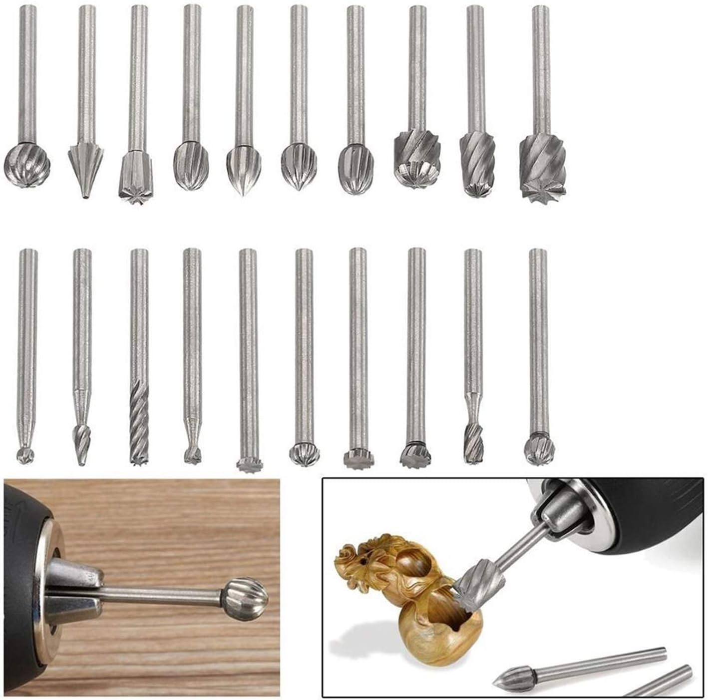 Milling Cutter Bit Rotating Bit 20 Pieces Of High-speed Steel Milling Cutter Woodworking Milling Cutter 3mm Drill Bit Rotary File Woodworking Tool CNC Engraving Sharpener (Color : Brown)