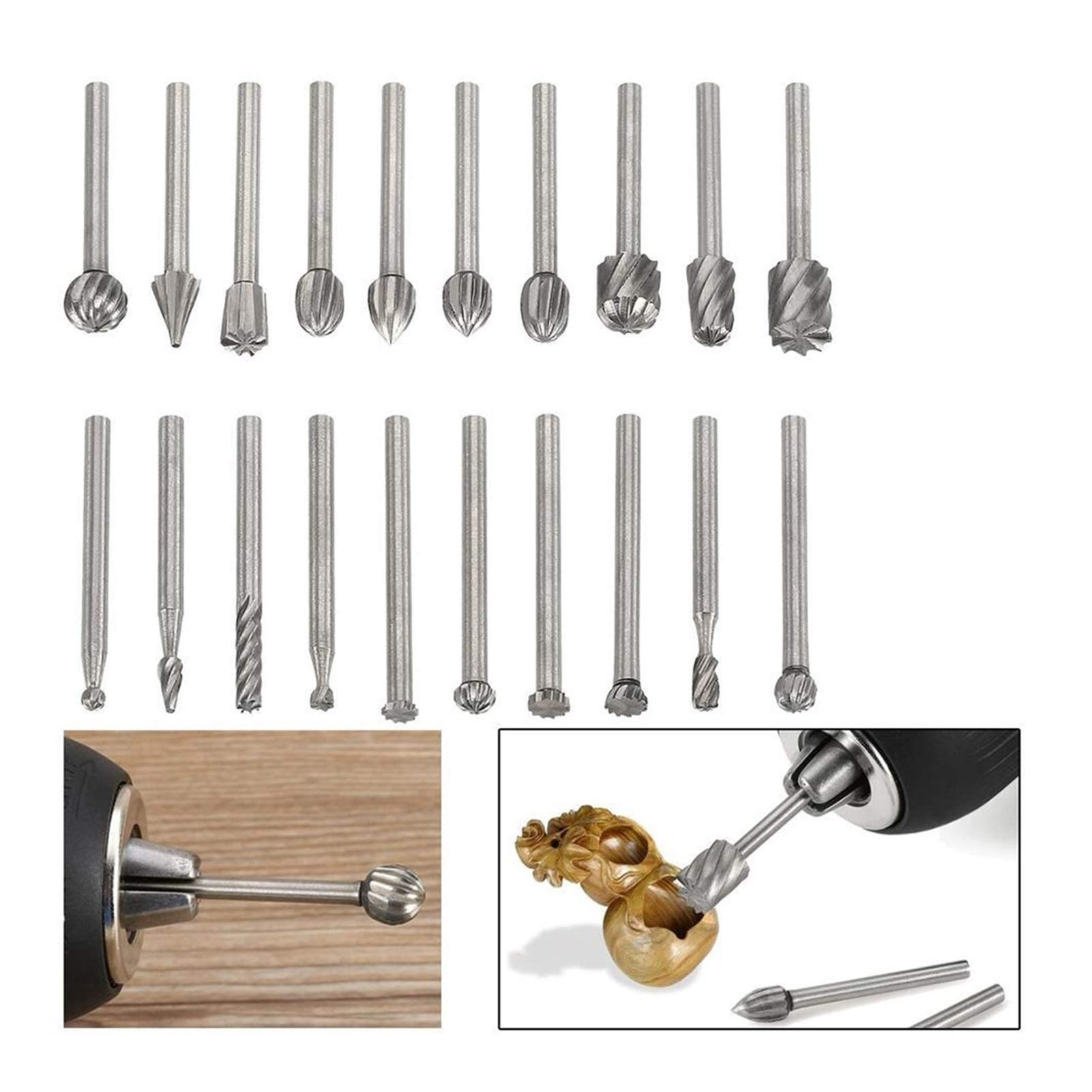 Cortador de fresado de superficie 20 piezas de acero de alta velocidad cortador de fresado de carpintería cortador de fresado de 3 mm de broca de 3 mm. Archivo rotativo Herramienta de carpintería CNC