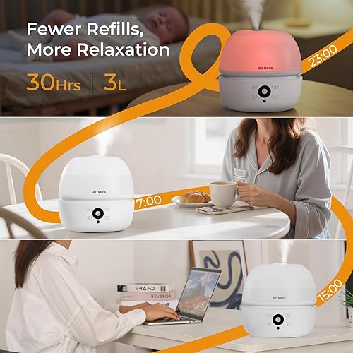 Miniatura 3 de BOXING Humidificadores de llenado superior para dormitorio y bebé con control remoto fácil, humidificador de aire silencioso de 20 dB para