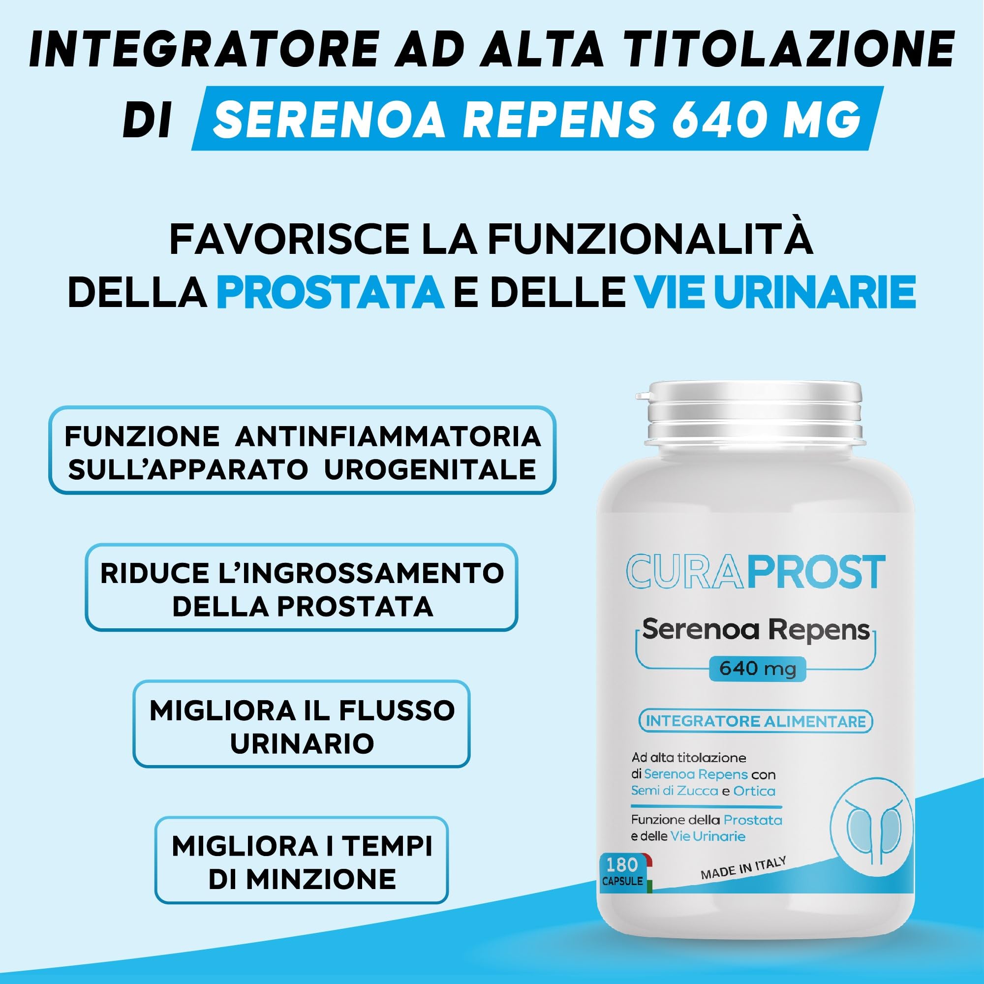 Serenoa repens prostata Integratore Prostata 640 mg - 180 Capsule - Saw palmetto -Formula Complex - integratore Uomo benessere delle vie Urinarie