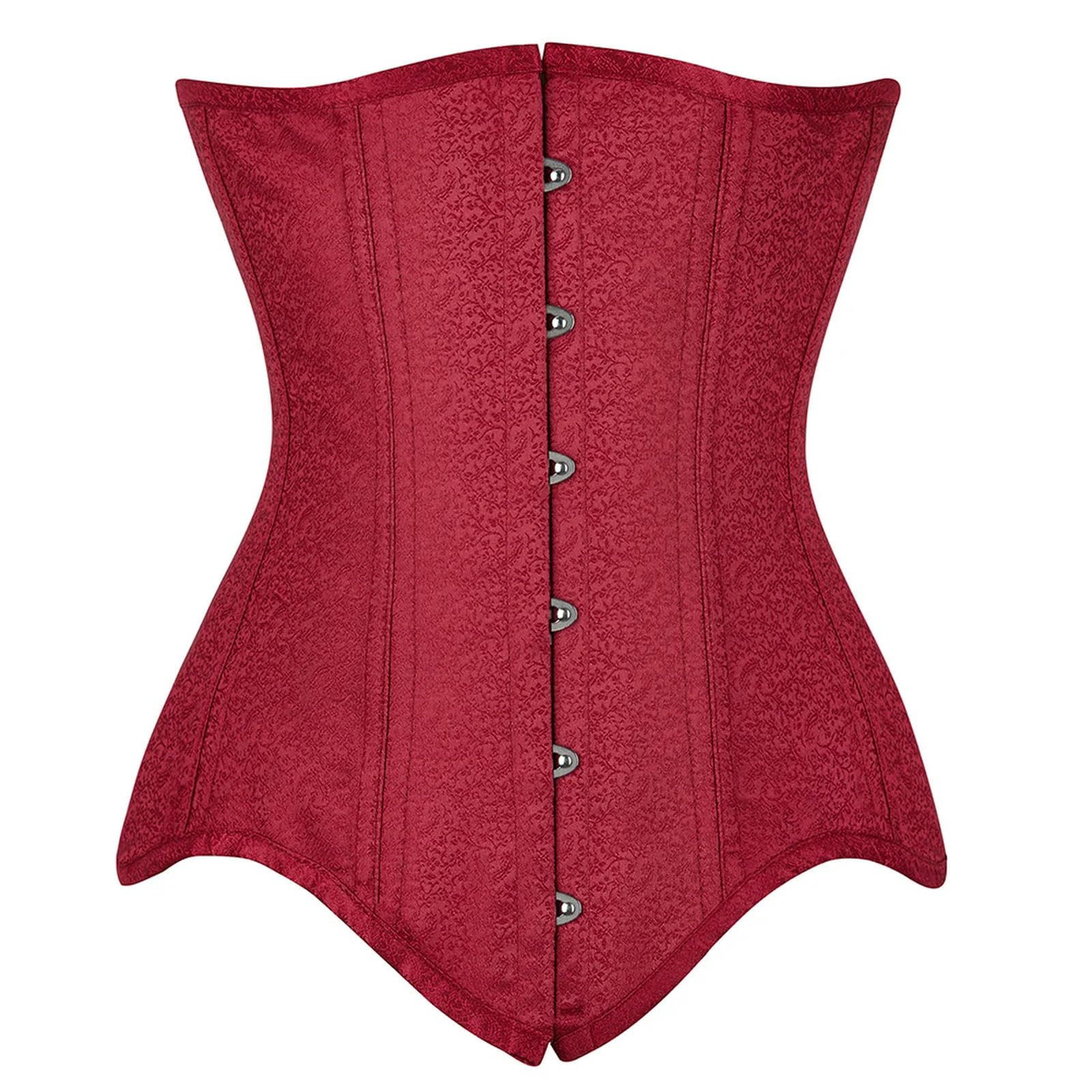 VCODWCSJO 6 Buttons Red Underbust Corselet 15" Long Torso Waist Trainer Bustier Shaper Steel Bones Corset-5XL