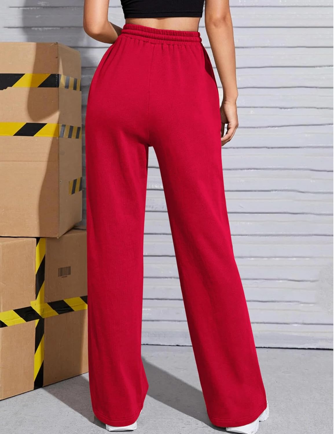 Wide Leg Sweatpants for Women Elastic High Waisted Drawstring Loose Pants with Pockets - Image 2
