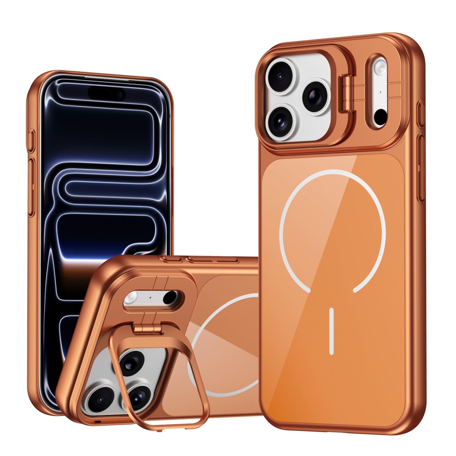 Étui de protection rigide iPhone 12 Pro orange en placage de verre avec support objectif - 7