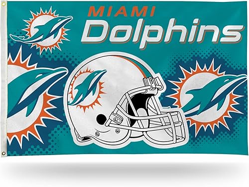Rico Industries NFL - Casco de Miami Dolphins de 3 pies por 5 pies, bandera de una sola cara con ojales