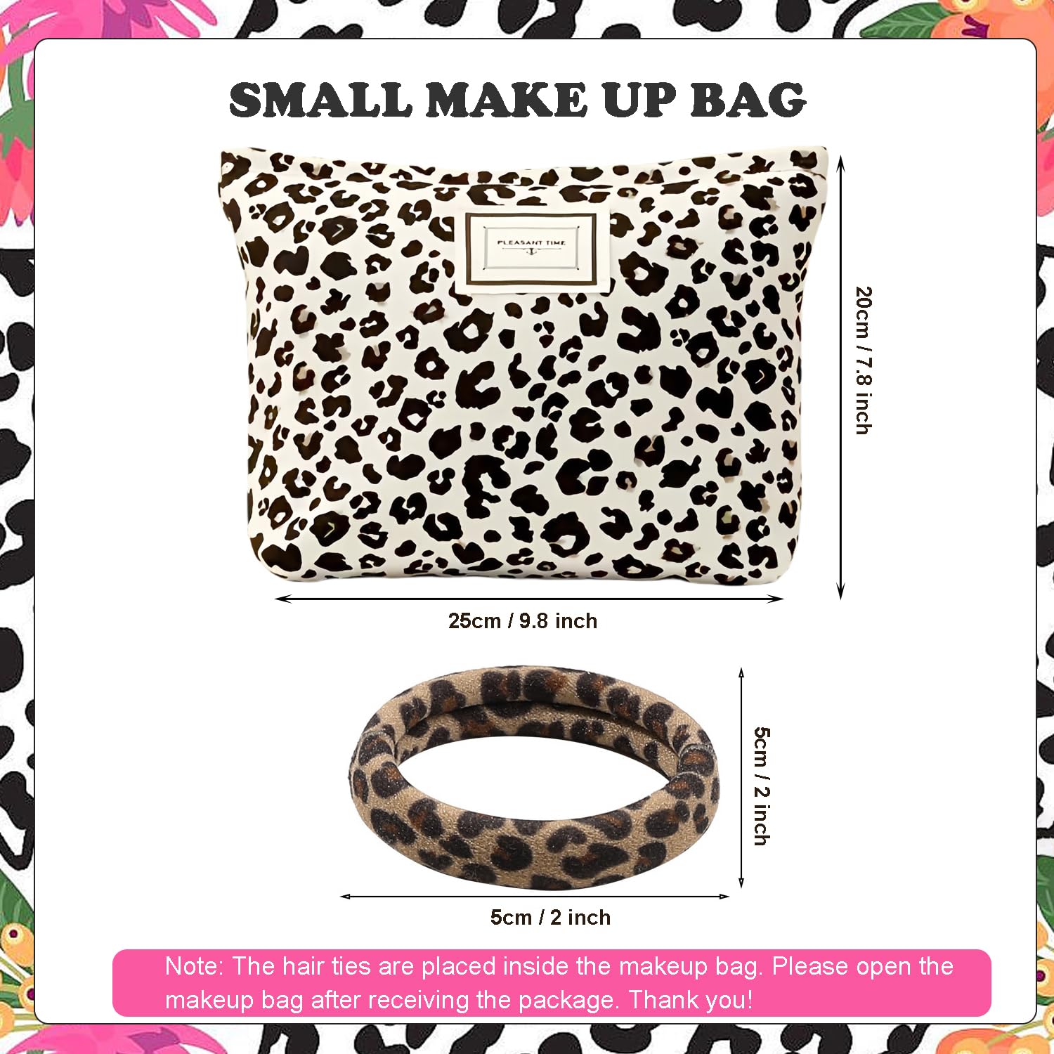 Leopard Print Make Up Bag Cosmetic Pouch Zipper Case with 10pcs Leopard Hair Ties Bands - Image 2