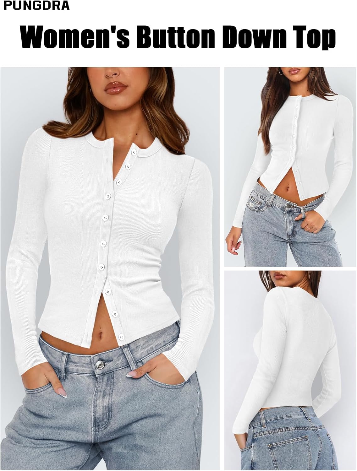 Womens Ribbed Button Down Long Sleeve Top Knit Button Up Fitted Cardigans Cropped Cute Fall Going Out Tops for Women - Image 3