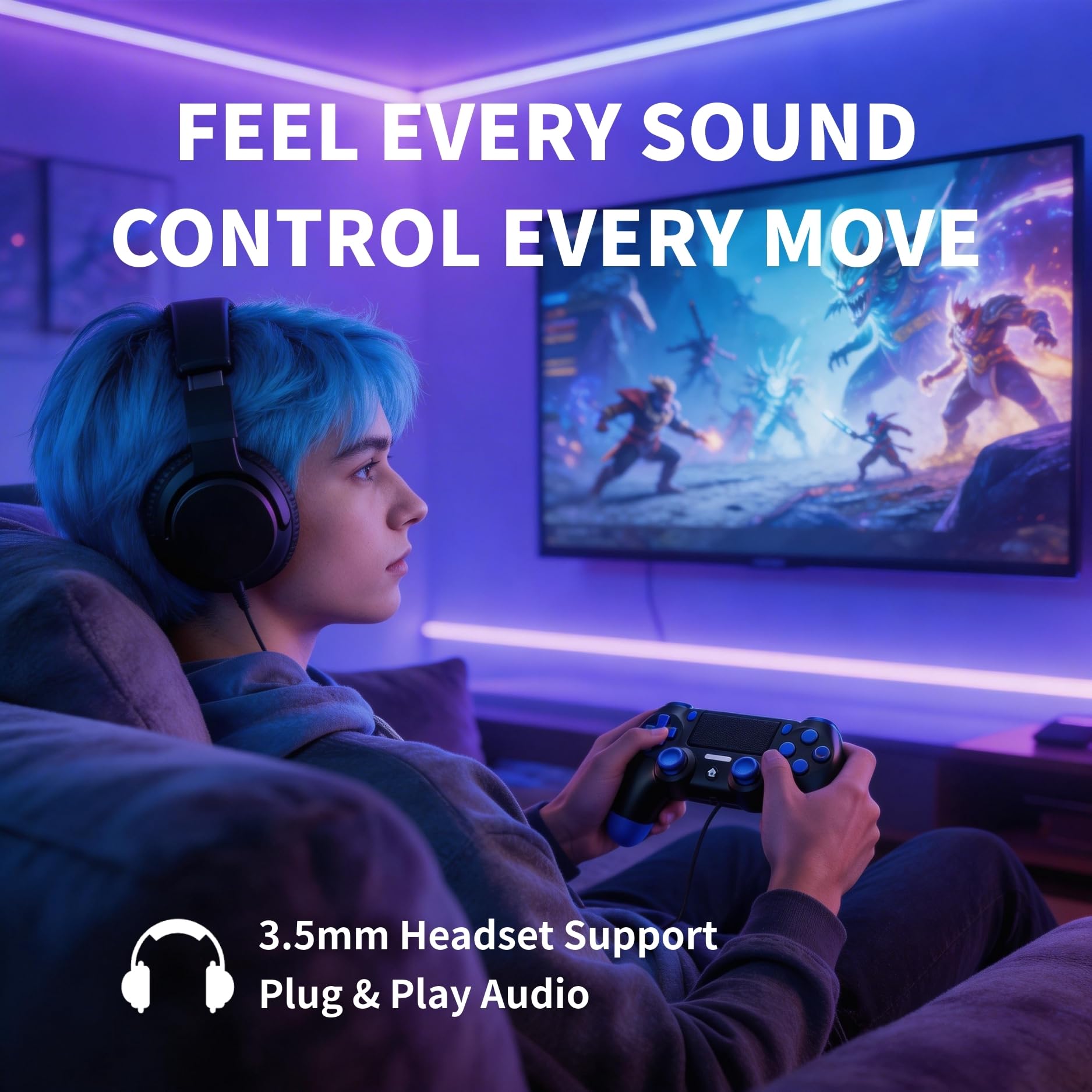 Mando Inalámbrico para PS4, Joystick Controlador para PS4/Slim/Pro/PC, con Clavija de Audio, Vibración y Seis Ejes, Panel Táctil