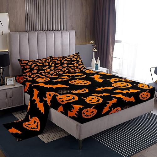 Miniatura 8 de Erosebridal Juego de sábanas góticas de Halloween con diseño de murciélagos de Halloween, diseño de sombras oscuras, diseño vintage y espeluznante