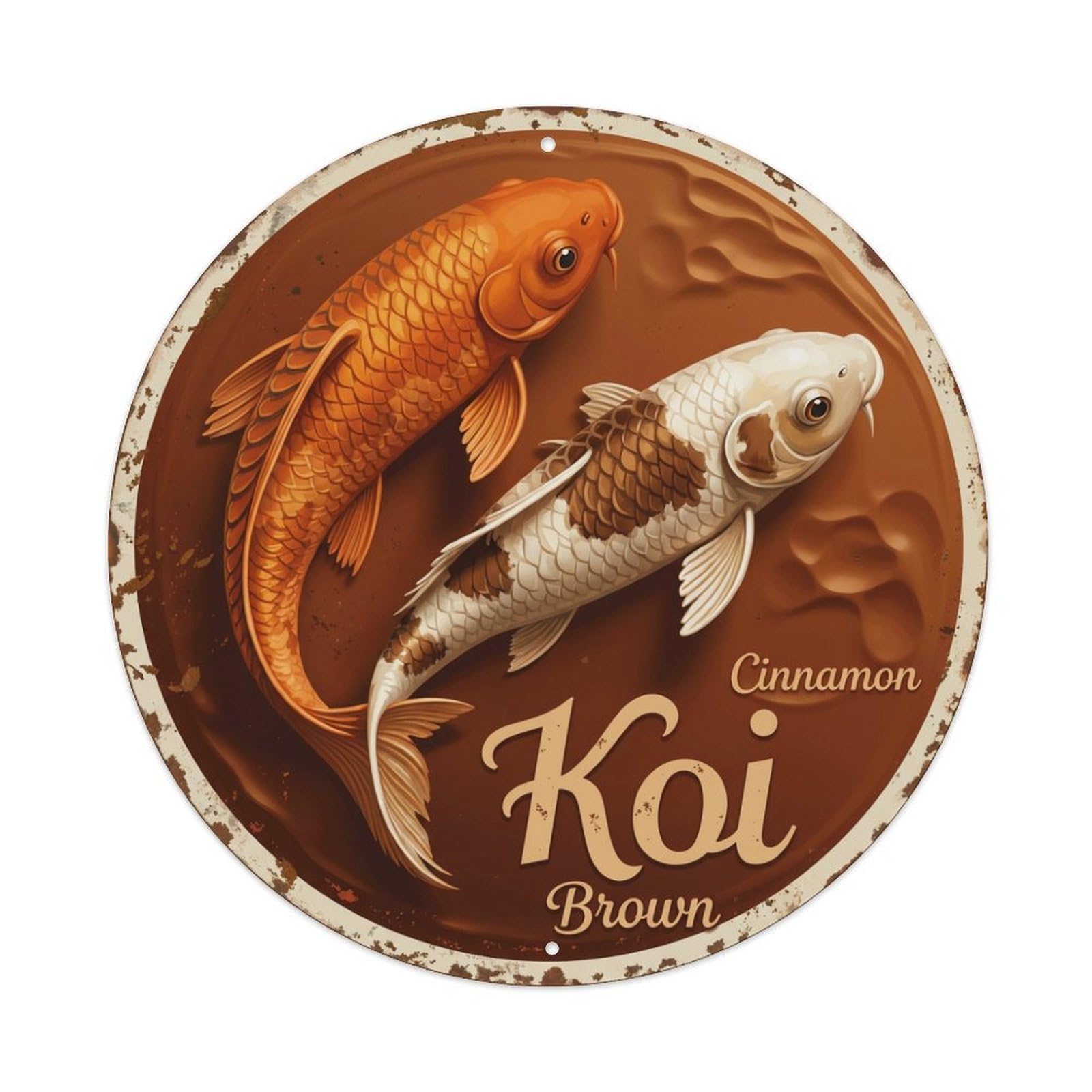 Koi Fish Cinnamon Brown Waters Spice Warm Rich Aromatic Metal Tin Sign
