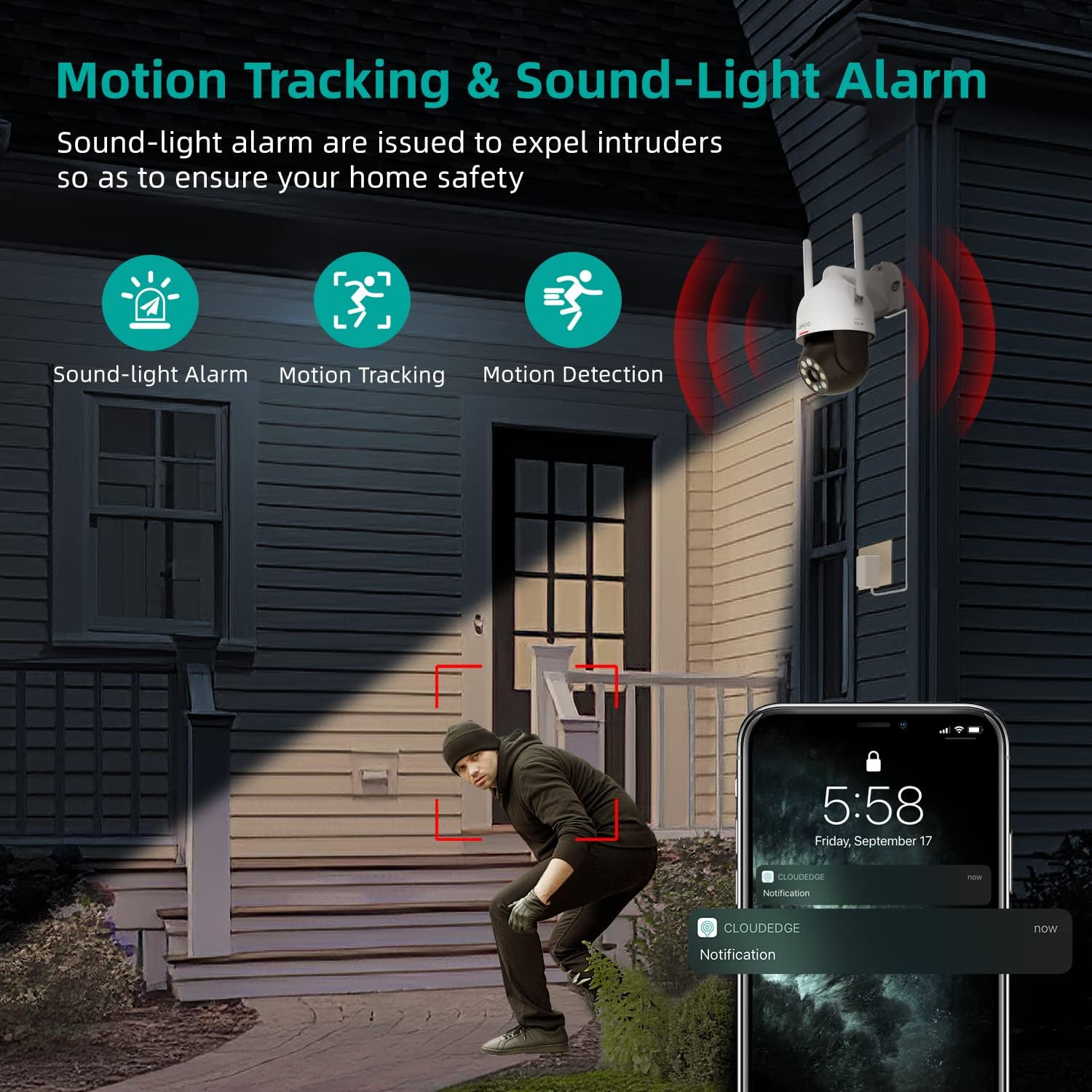 DEKCO camera detecting motion and sending alerts