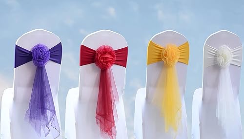 Miniatura 4 de Paquete de 6 bandas elásticas de elastano para silla, cinta de organza floral para boda, fiesta, cumpleaños, baile, fiesta, celebración, decoración