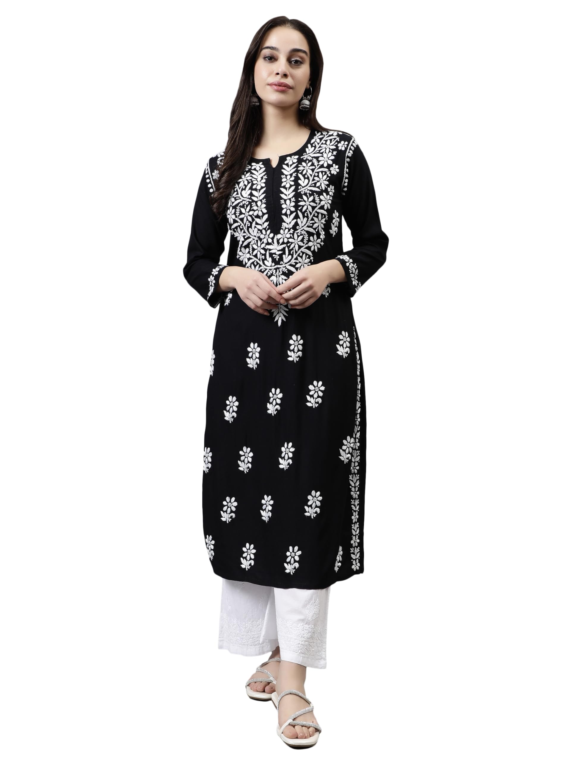 Seva Chikan Hand Embroidered Lucknowi Chikankari Rayon Straight Kurta for Women SCL4532