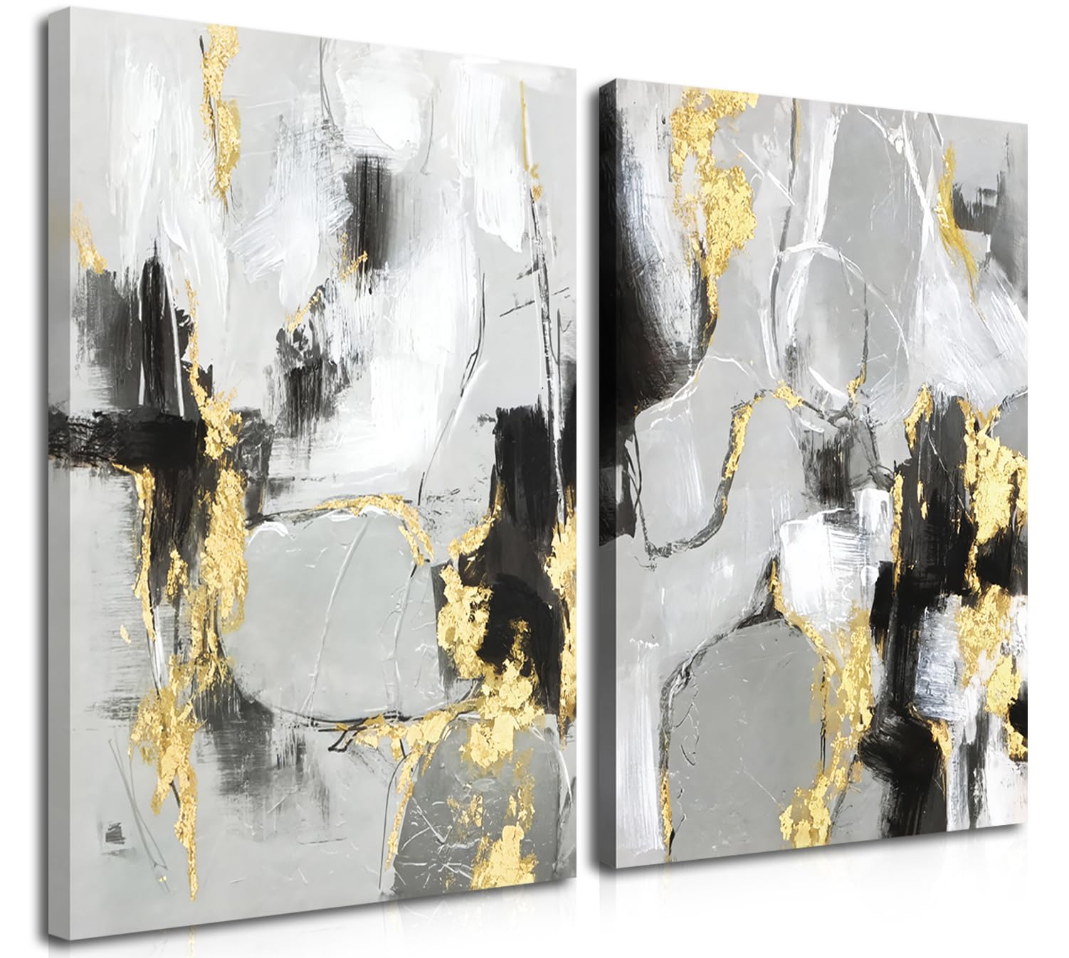 Framed Abstract Black Gold Wall Art Set of 2