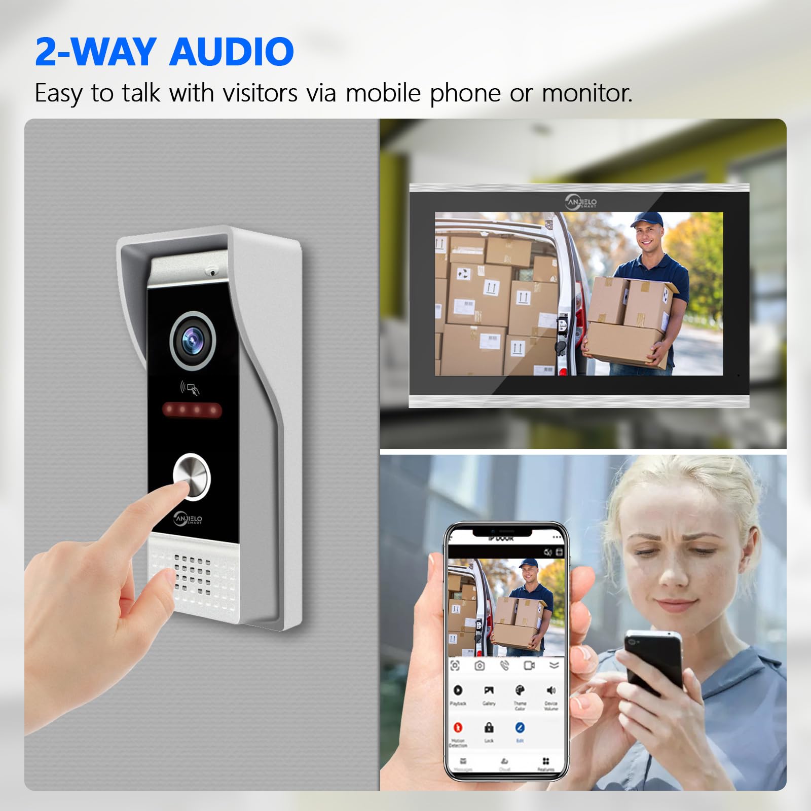 Intercomunicador de video portero con cable para apartamento con cámara de timbre de 1080P, monitor de 10 pulgadas,TUYA WiFi Smart Home Video Portero Teléfono Kits para Villa Casa (1 Timbre+4 Monitor)