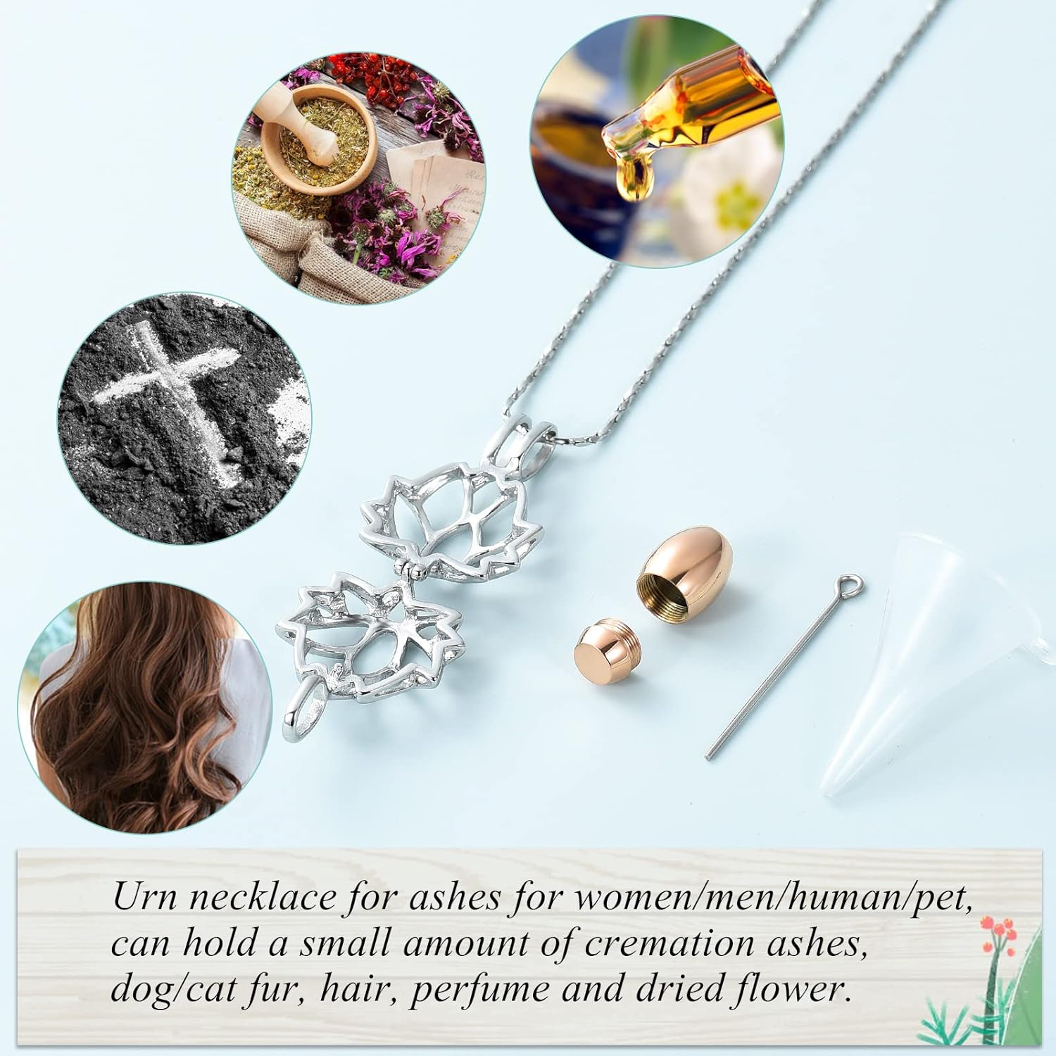 Imrsanl Cremation Jewelry for Ashes - Lotus Flower Ashes Pendant Necklace with Mini Keepsake Urn Memorial Ash Jewelry - Image 3