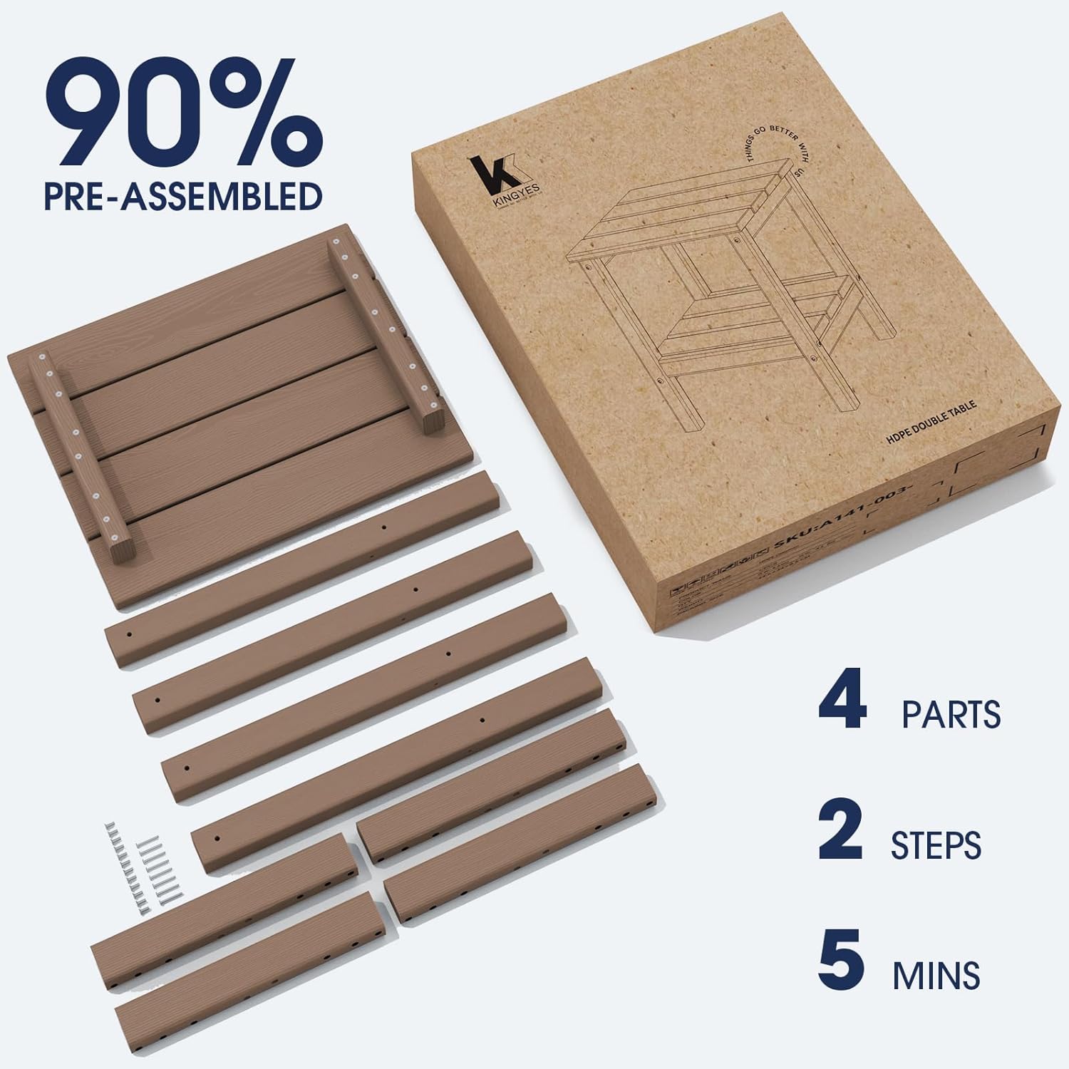 KINGYES Double Side Table, Adirondack End Table- Brown