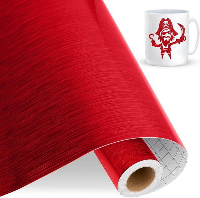 IModeur Brushed Red Vinyl Roll, 30.5 x 458 cm Brushed Red Permanent Vinyl for Cricut, Metallic Permanent Vinyl for DIY Gifts, Birthday Party, Christmas Decoration
