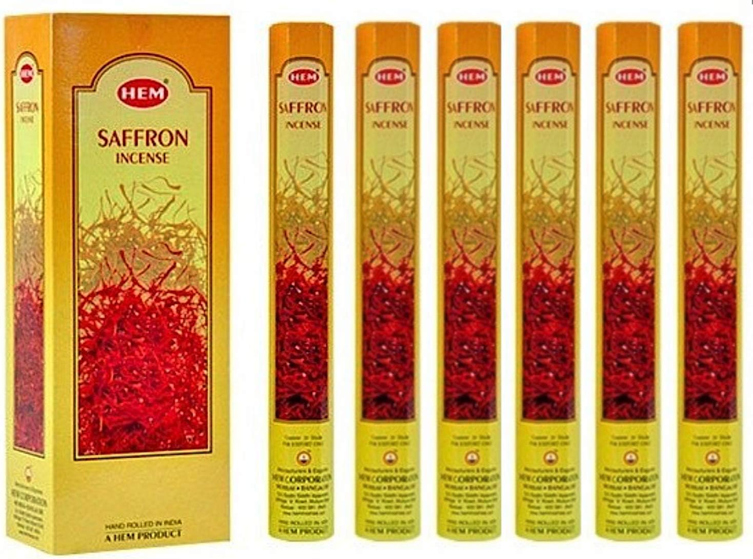 HEM Dpnamron Saffron - Box of Six 20 Stick Tubes, 120 Sticks Total -