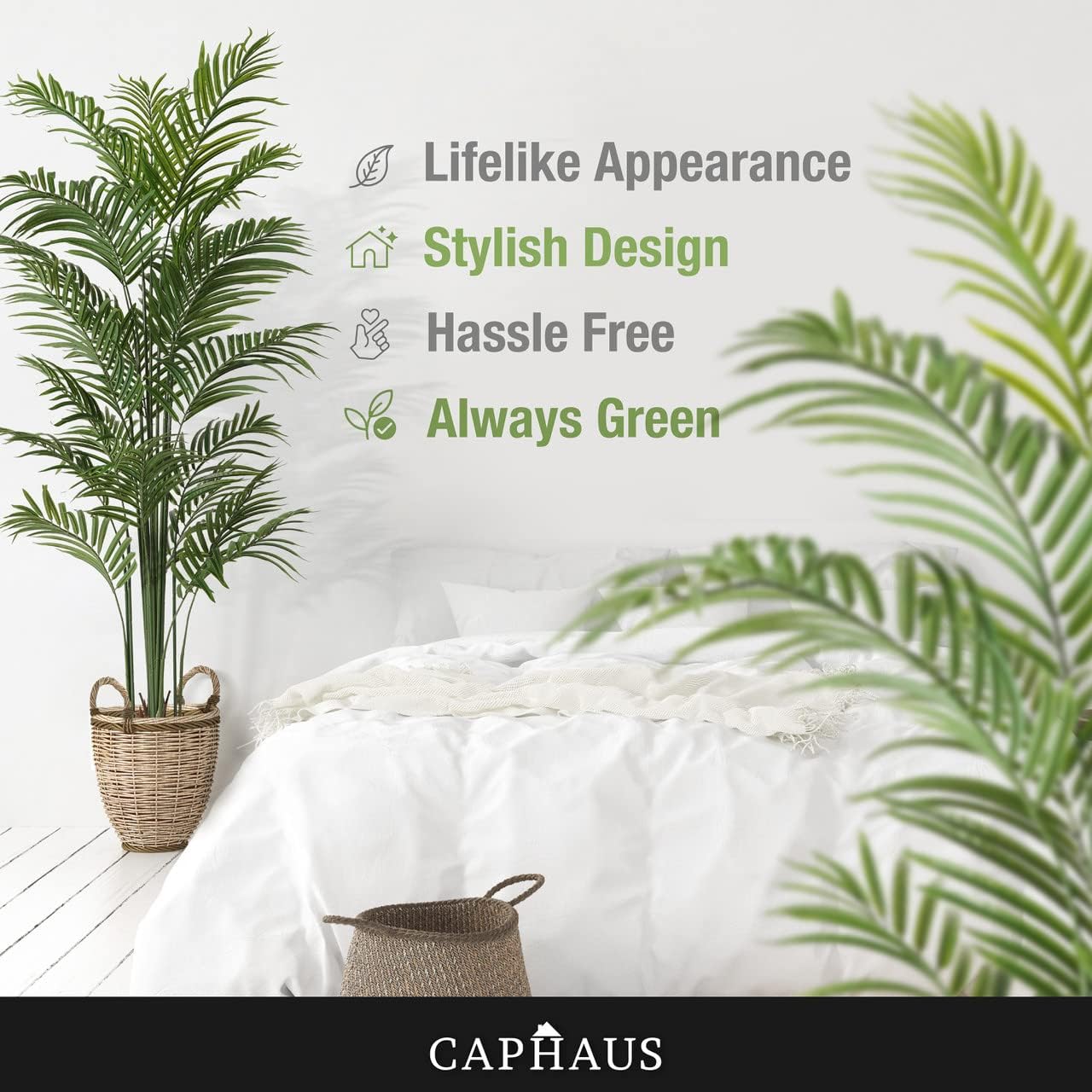 CAPHAUS 6FT Tall Artificial Palm Tree Indoor - Large Fake Palm Plant for Living Room, Realistic Faux Tree UV Resistant Low Maintenance for Home Office Decor (21 Trunks)