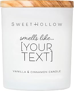 SweetHollow Smells Like... [Your Text] Customizable Candle Gift, Highly Scented & Long Lasting Luxury Coconut Wax, Personalized, Custom, Your Word or Phrase, Vanilla Cinnamon, Large
