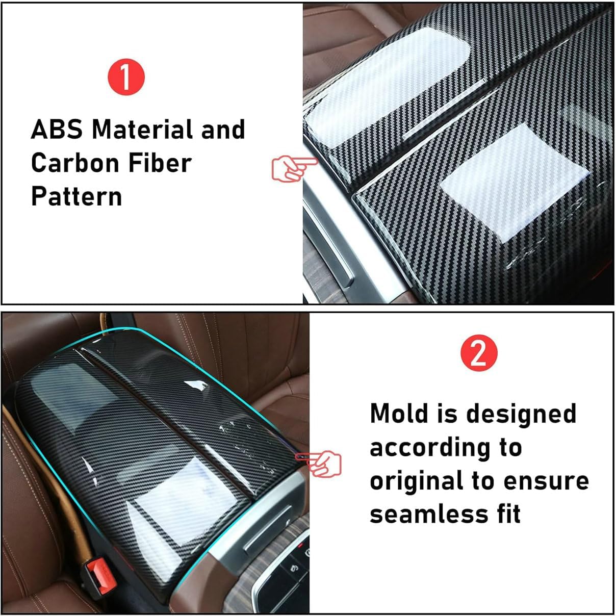 2Pcs Carbon Fiber Style Centre Console Armrest Lid Cover Trim Decoration Set for 2019-2024 BMW X5 G05 & X5M F95, X6 G06 & X6M F96, X7 G07