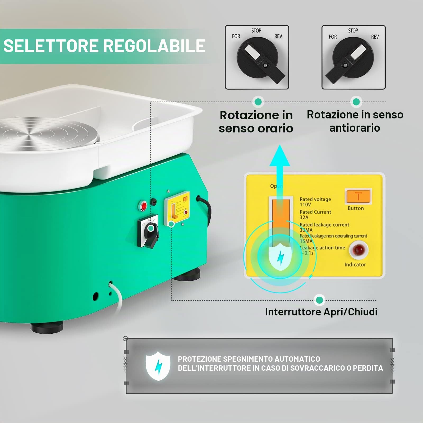 Tornio per Ceramica Elettrico, 350W 25CM Tornio per Argilla Macchina con Bacino ABS Rimovibile, Pedale e Strumenti di Modellazione, Ruota di Ceramica che Forma Macchina Adatta