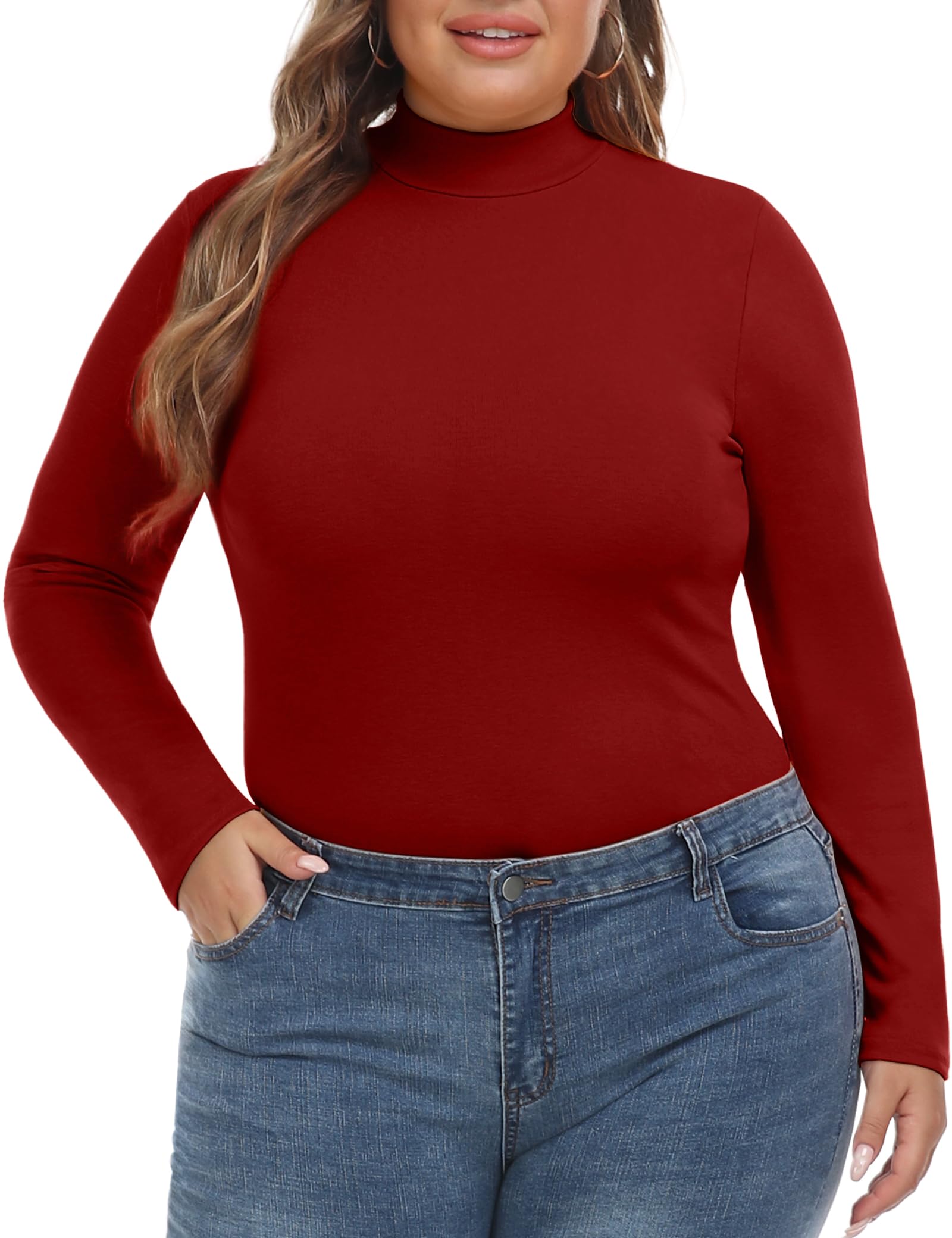 FOREYOND Plus Size Mock Turtleneck Tops for Women Long Sleeve Basic Tunic Shirts Lightweight Slim Fited Undershirts