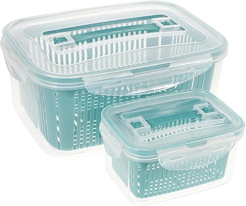 Caja de almacenamiento de alimentos de gran capacidad, divisor de drenaje, caja de conservación de plástico para cocina, nevera, organización para
