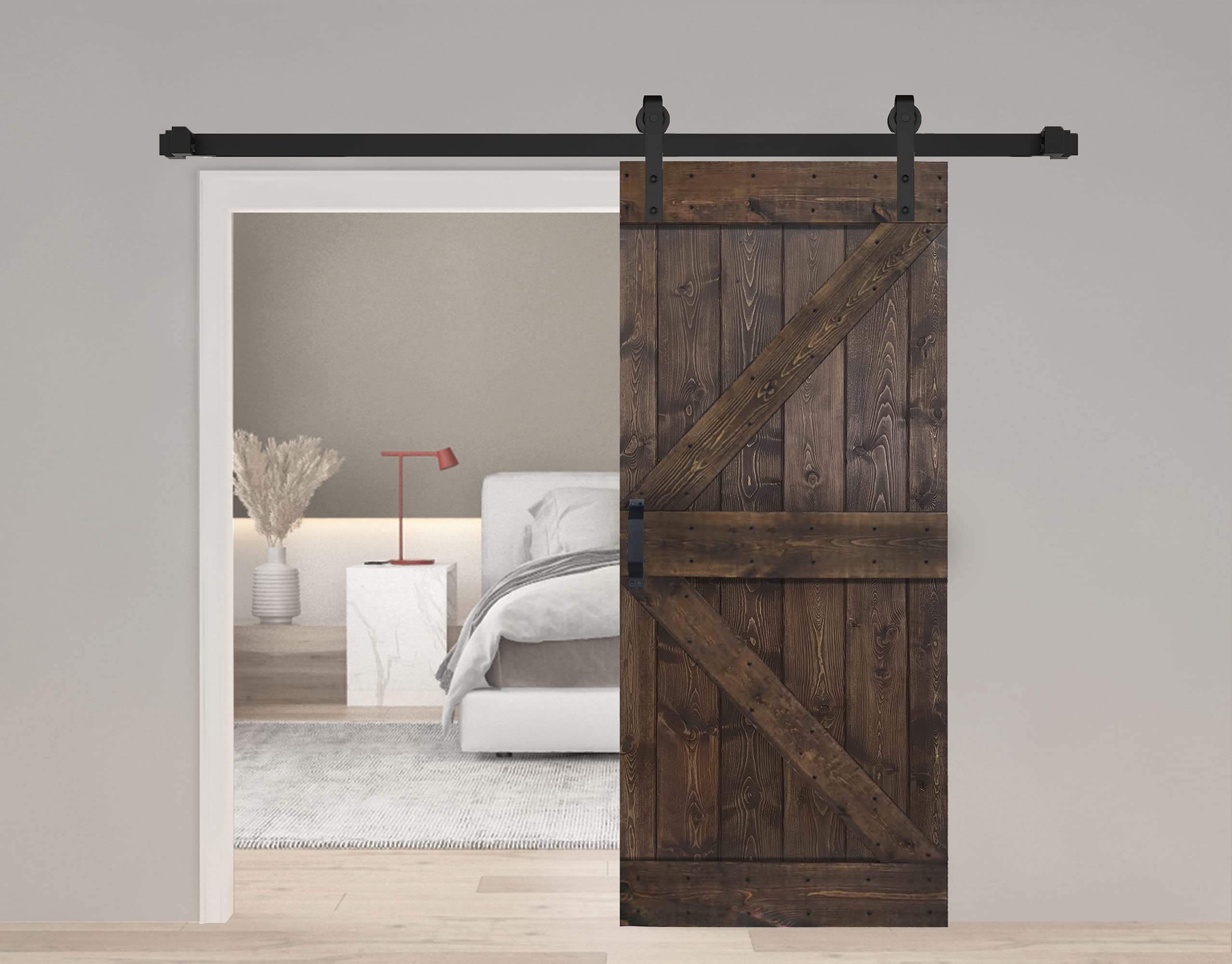 K Series.Finished DIY Solid Wood Sliding Barn Door with Hardware Kit (38in x 84in, Kona Coffee)