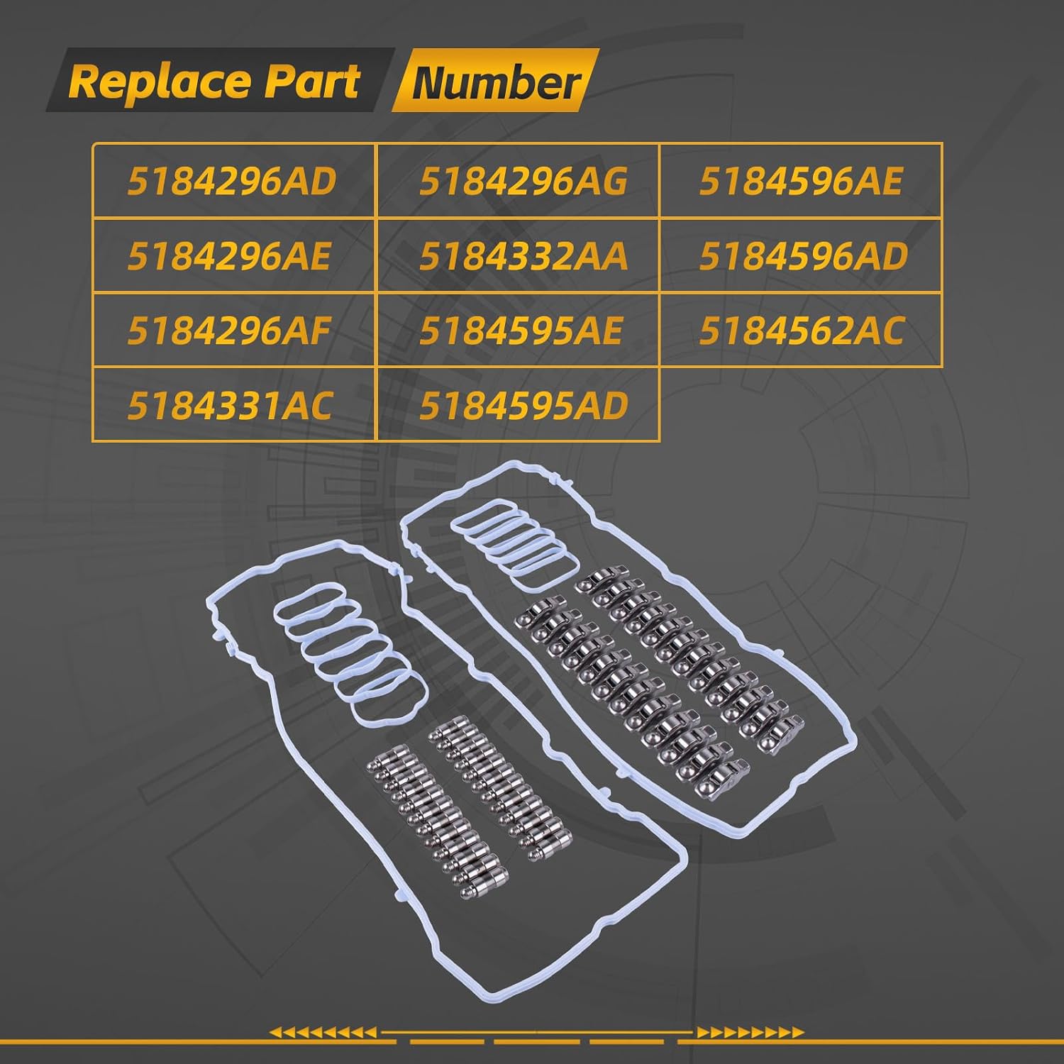 3.6L Pentastar Valve Rocker Arm & Lifter Kit with Gaskets 24pcs for Dodge Chrysler Jeep Ram 2011-2019 V6 Engine Replace 5184296AD 5184332AA 5184595AE