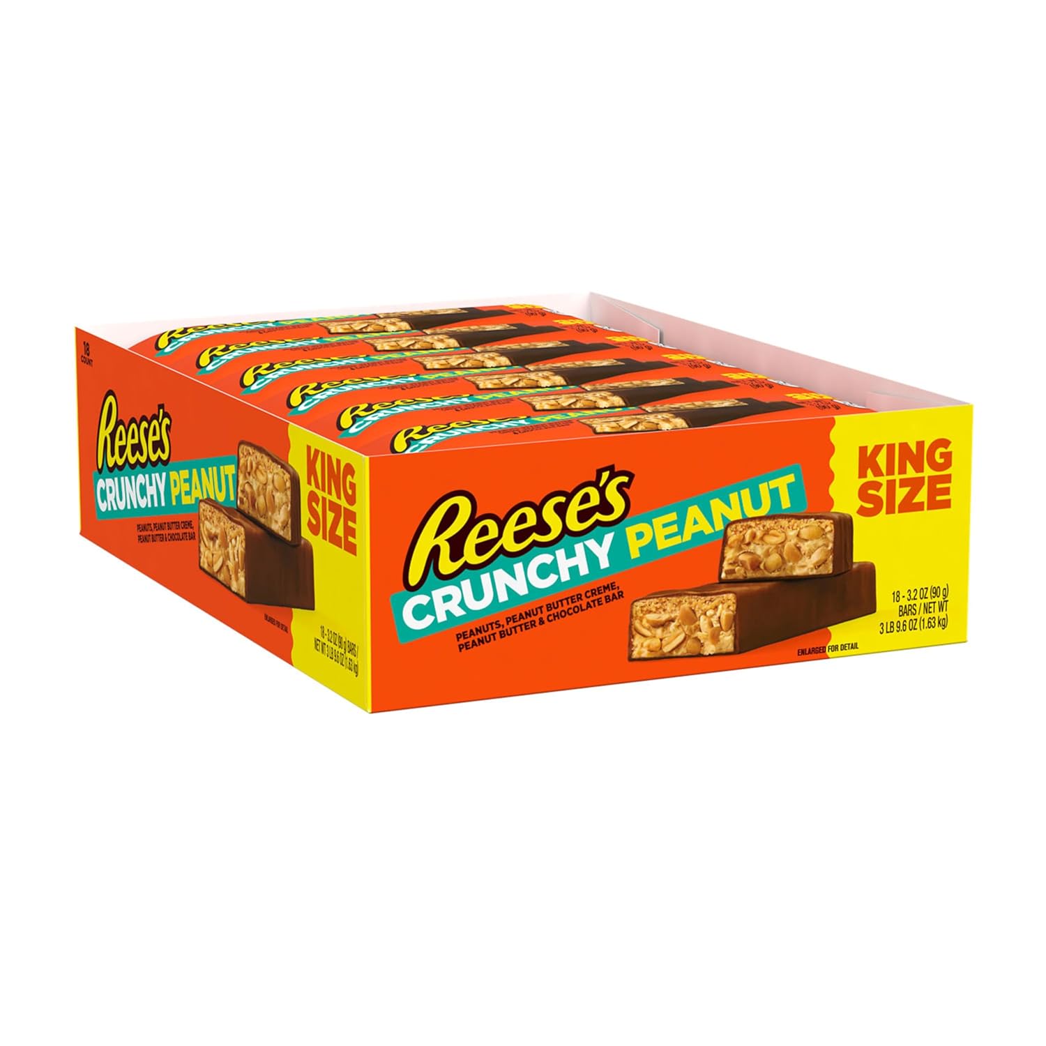 REESE'S Crunchy Peanut Peanut Butter and Peanuts King Size, Candy Bars, 3.2 oz (18 Count)