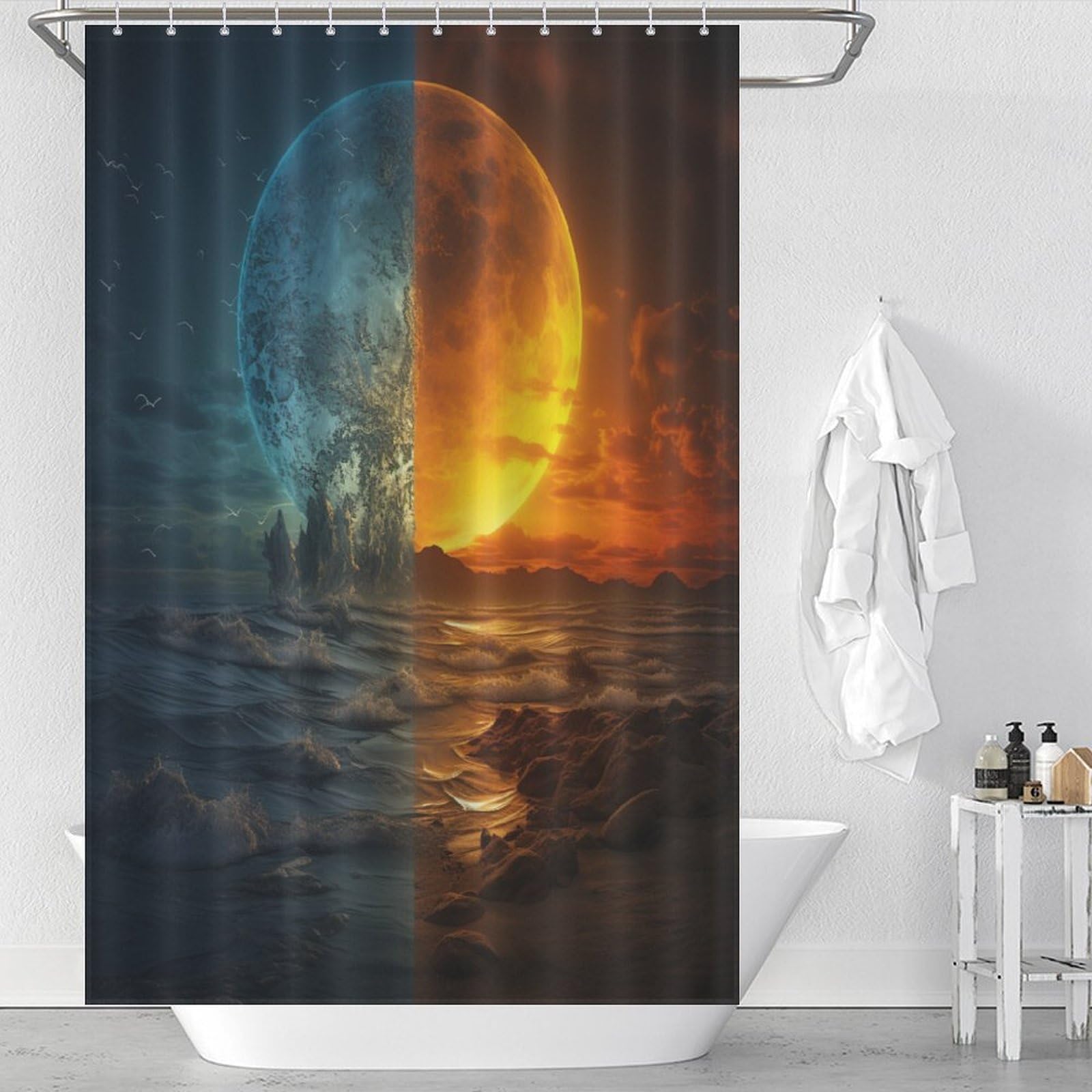 Rideau de douche lavable en polyester anti moisissure 48x72