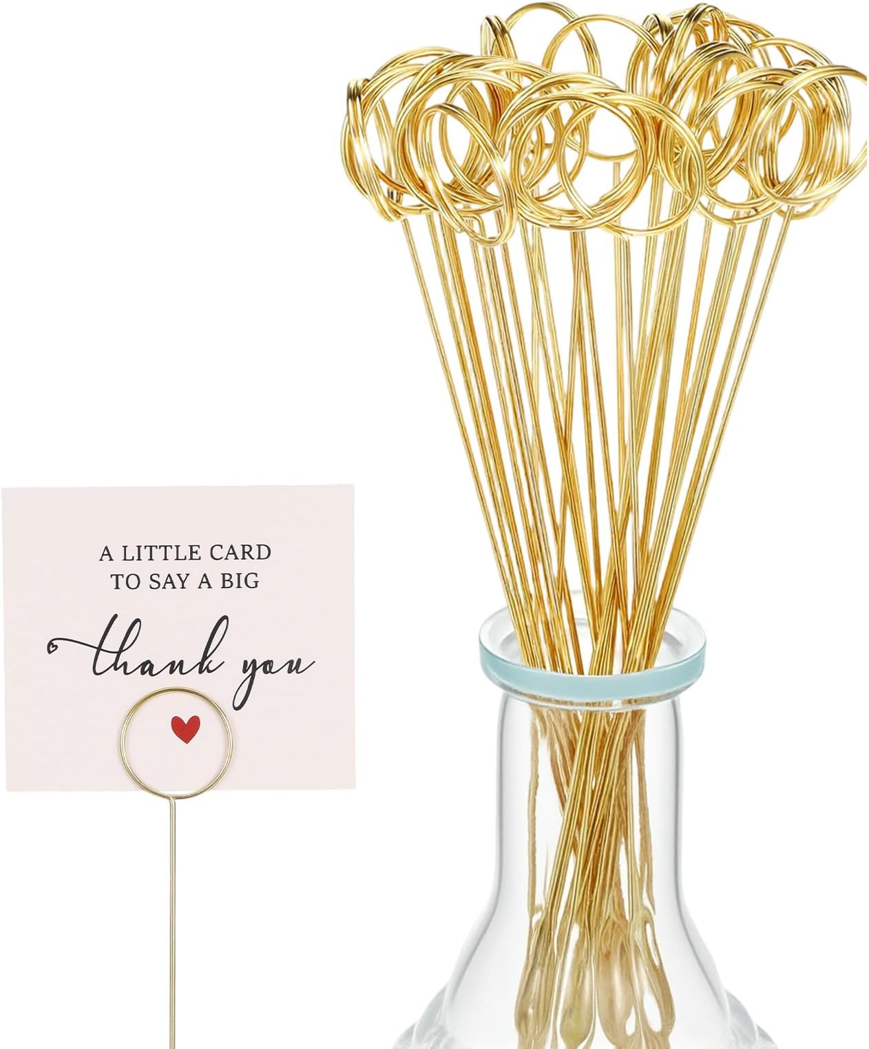 30Pcs Floral Card Holder Picks, Golden Ring Loop Round Shape Card Holders, Wire Place Cards Holder for Flower Arrangement, Wedding, Baby Shower, Party, Decorations