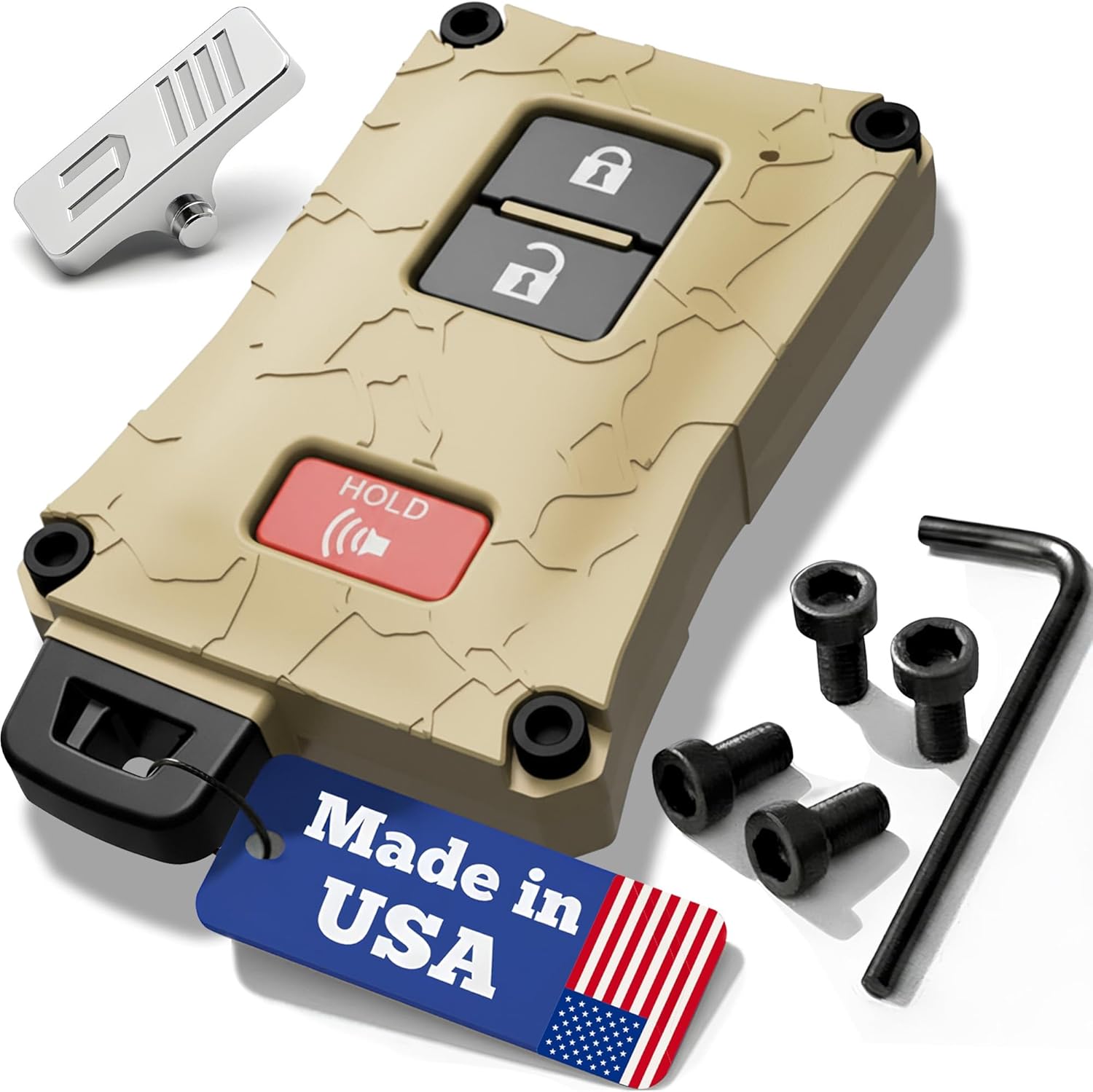 Heavy-Duty Key Fob Case Replacement for Toyota Tacoma 16-23, Tundra 20-21, & 4 Runner 20-21 - Rugged Key Protector - Shockproof & Scratch-Resistant - Secure Fit (Quicksand, Black Screws)