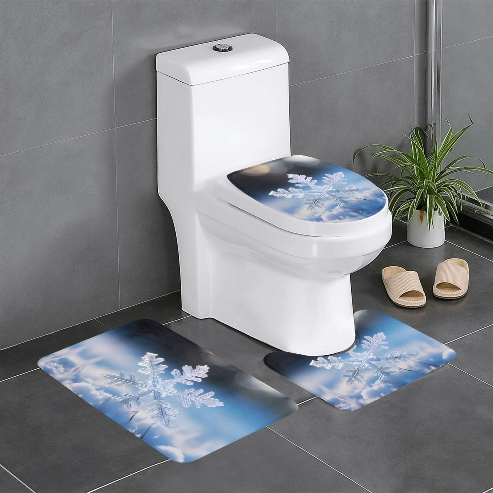 Tapis de salle de bain antidérapants absorbants, lot de 3 pièces flocon de neige